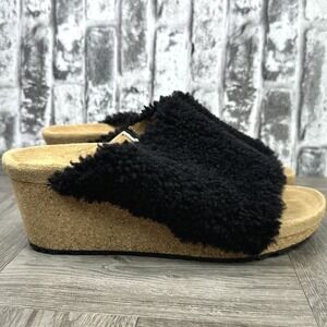 Papillio by Birkenstock Sibyl Sandals Women 6 Black Shearling Wedge Slide New